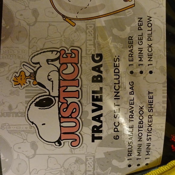 Snoopy X Justice clear travel bag backpack with neck pillow, pen, paper - Picture 9 of 13